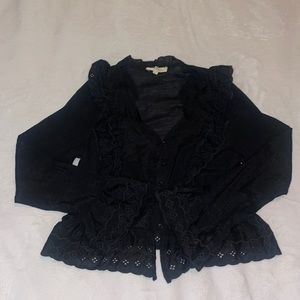 Rebellion Eyelet Belle Sleeve Button Top | Color: Black | Size: L